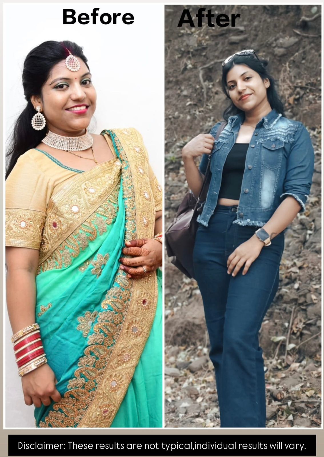 Before and after photographs showing a BetterbyChoice member's wellness progress